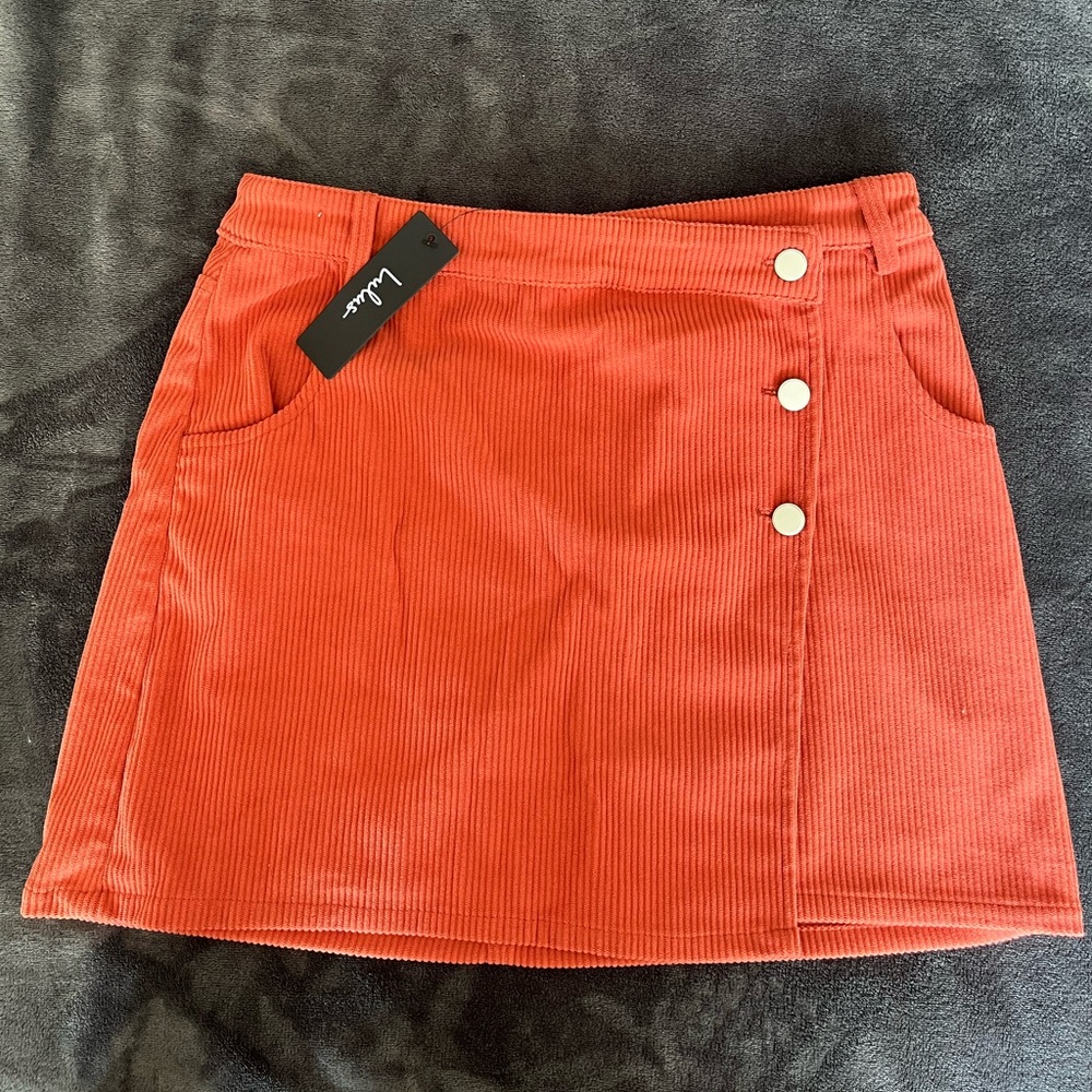 Always a Hit Rusty Rose Corduroy Button-Front Mini Skirt